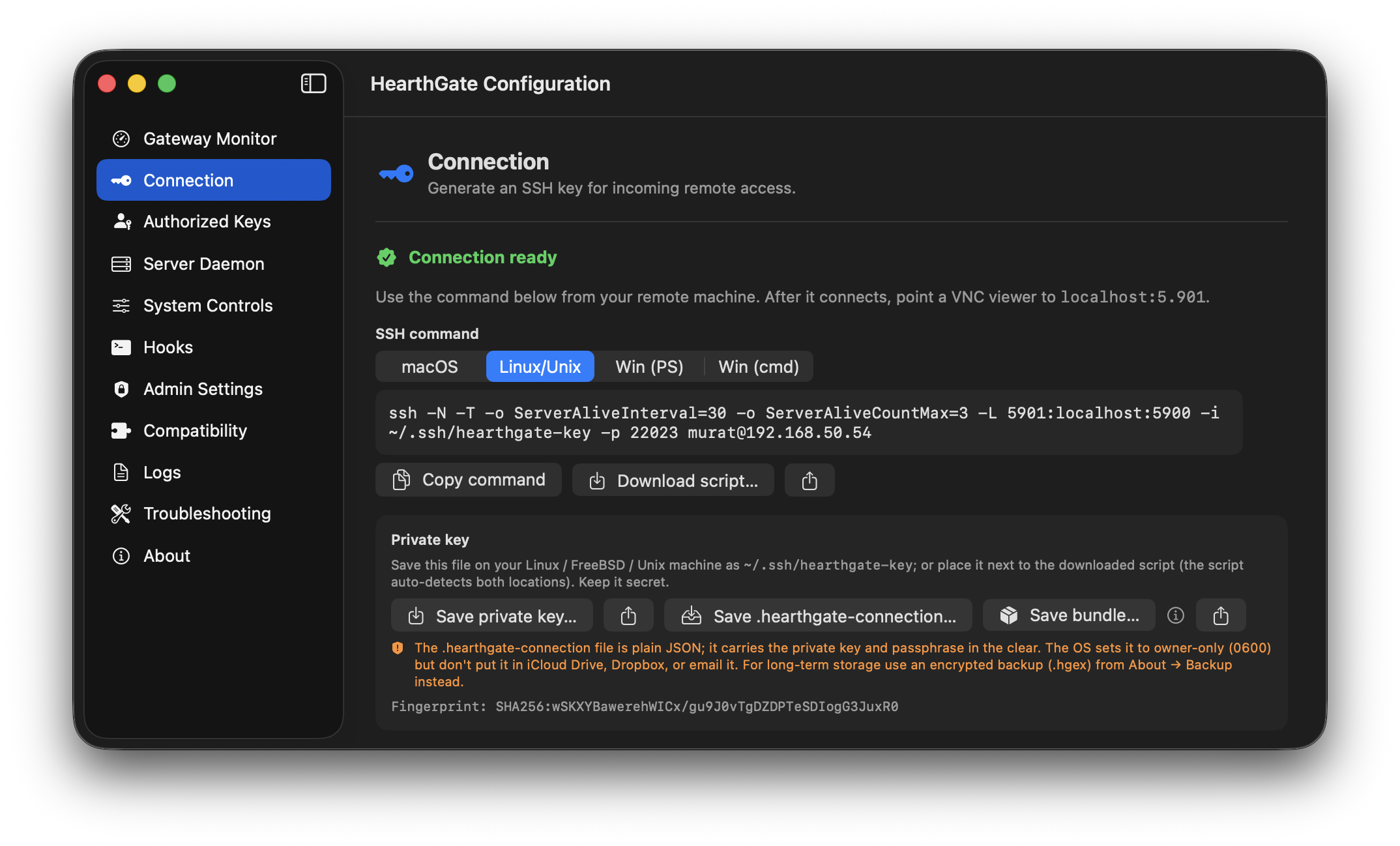 Remmina (FreeBSD) step 2: Save the Unix connection bundle