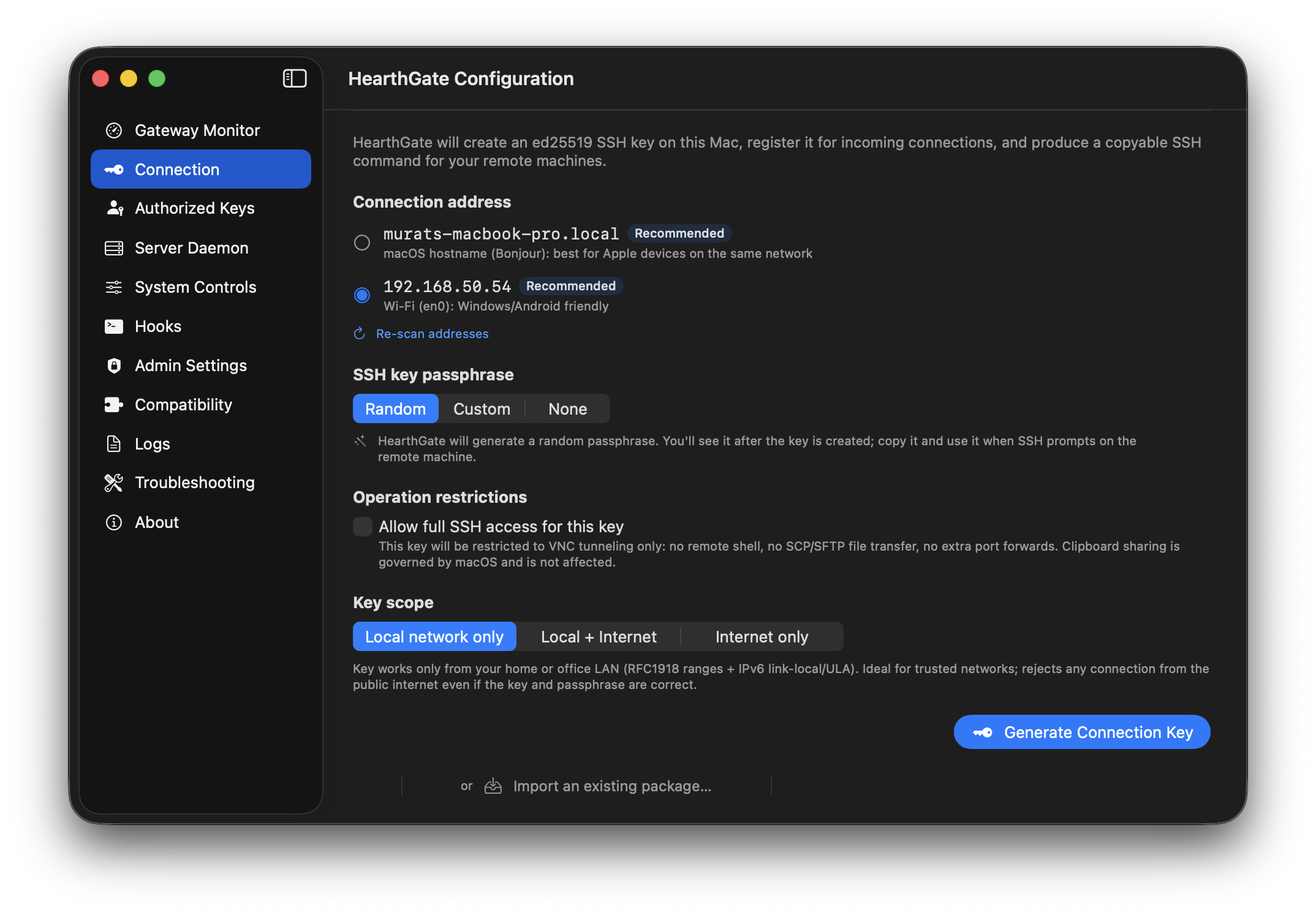 TightVNC (Windows) step 1: Create a connection key