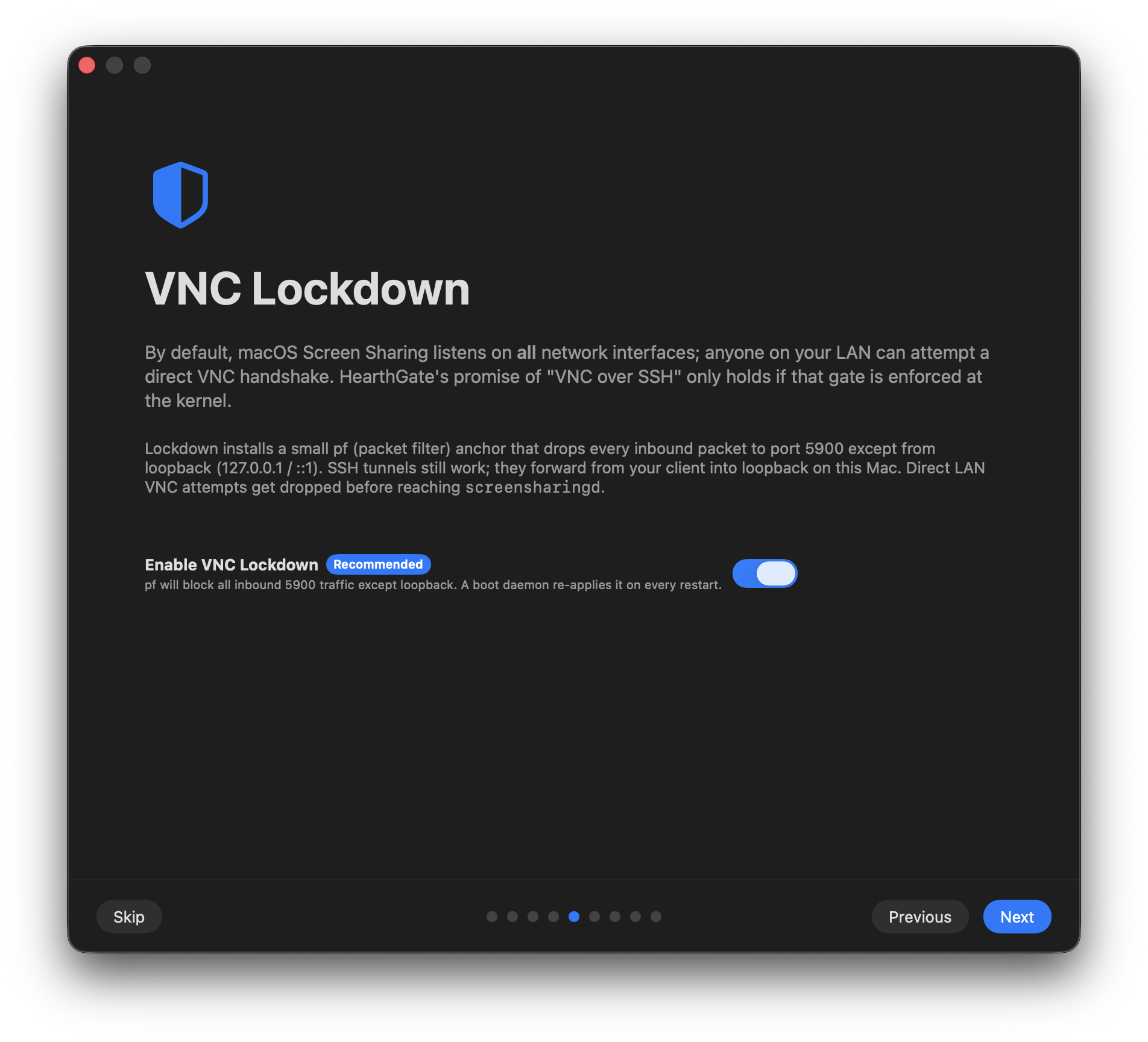 Installation step 5: Enable VNC Lockdown