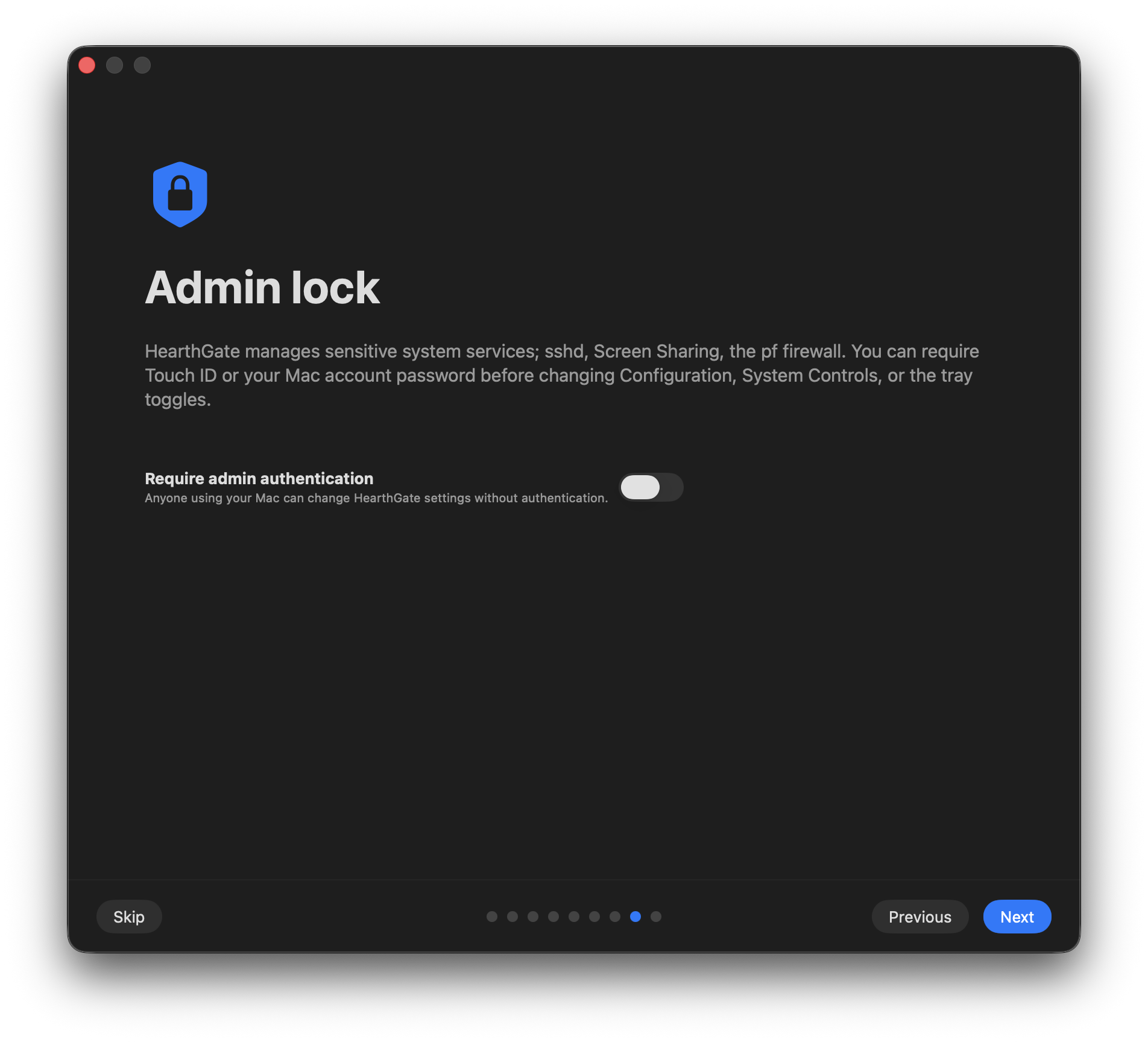 Installation step 9: Optionally enable Admin Lock